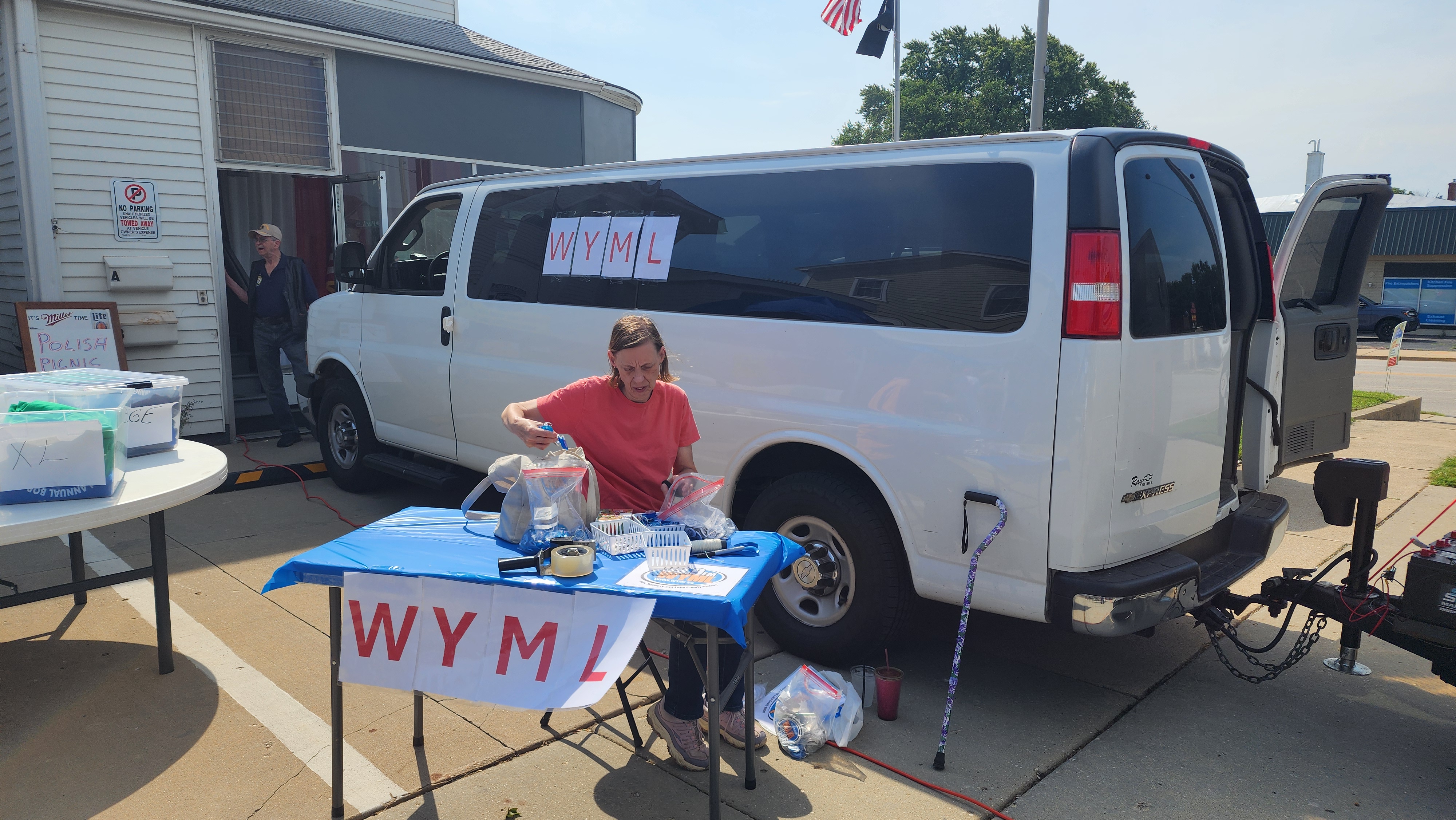 Georgette gets setup for the remote broadcast